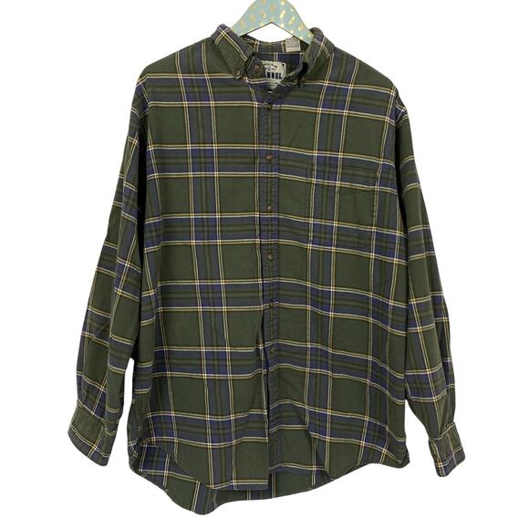 Vtg American Eagle Flannel Shirt Mens Large Green Plaid Pocket Button Fader Y2K - Picture 1 of 9